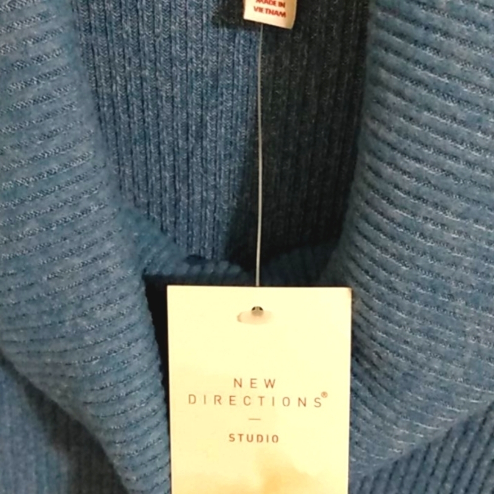 NEW DIRECTIONS COWL NECK SWEATER - Blue, Ribbed, Long Sleeves - SIZE Small NWT - Picture 7 of 11